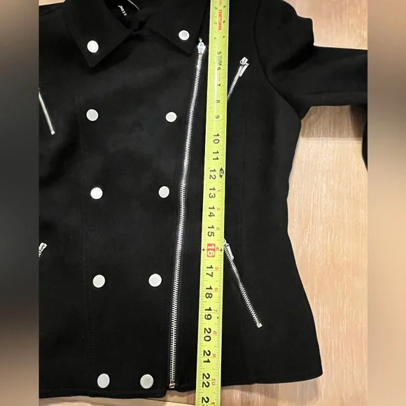 White House Black Market Black Faux Suede Moto Jacket - Silver Hardware Sz 8 - Picture 13 of 14